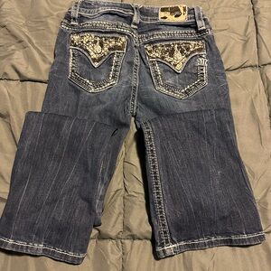 Miss Me Dark Blue Denim Bootcut Jeans with Embellished Pockets